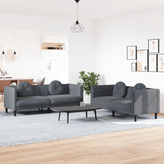 vidaXL Ensemble de Canapé 2 Pcs avec Coussins Velours Gris Foncé