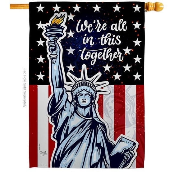 Breeze Decor H115163-BO United We Together House Flag Patriotic Star & Stripes 28 x 40 in. Double-Sided Decorative Vertical Flags for Decoration Banner Garden Yard Gift