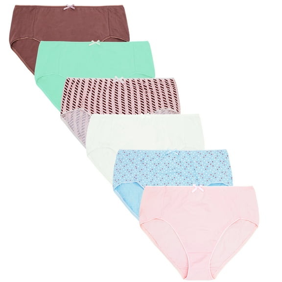 Curve Muse Womens Plus Size 100% Cotton Mid Waist Briefs Panties Underwear-6PK-PackB-XL