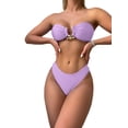 thumbnail image 3 of Blotona Women's Summer 3PCS Bikini Sets Solid Color Mini Bra + Low Waist Thong + Bandage Skirt, 3 of 7