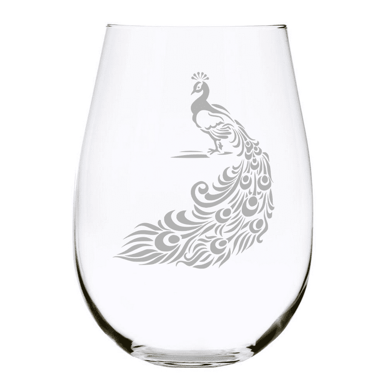 Peacock stemless wine glass, 17 oz. 