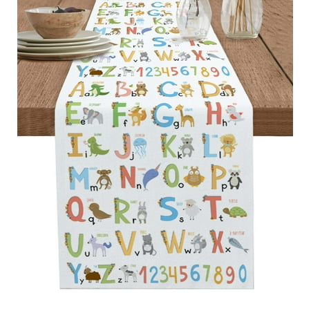 

Children S Alphabet Animals Table Runner Wedding Decor Table Cover Dinner Holiday Party Cotton Linen Tablecloth