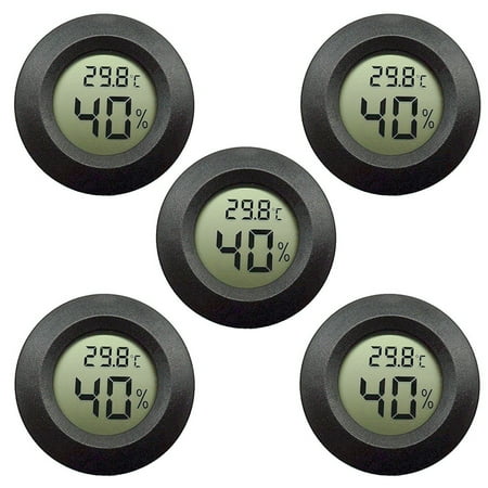 Humidity Thermometer - 5-pack Hygrometer Thermometer Digital LCD Monitor Indoor Outdoor Humidity Meter Gauge for Humidifiers Dehumidifiers Greenhouse Basement Babyroom, Black Round