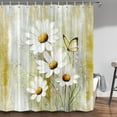 thumbnail image 2 of Yellow Daisy Floral Shower Curtain, Farm Rustic Farmhouse and Butterfly on Country Wooden, With Hooks, 72X72 Inches, 2 of 6