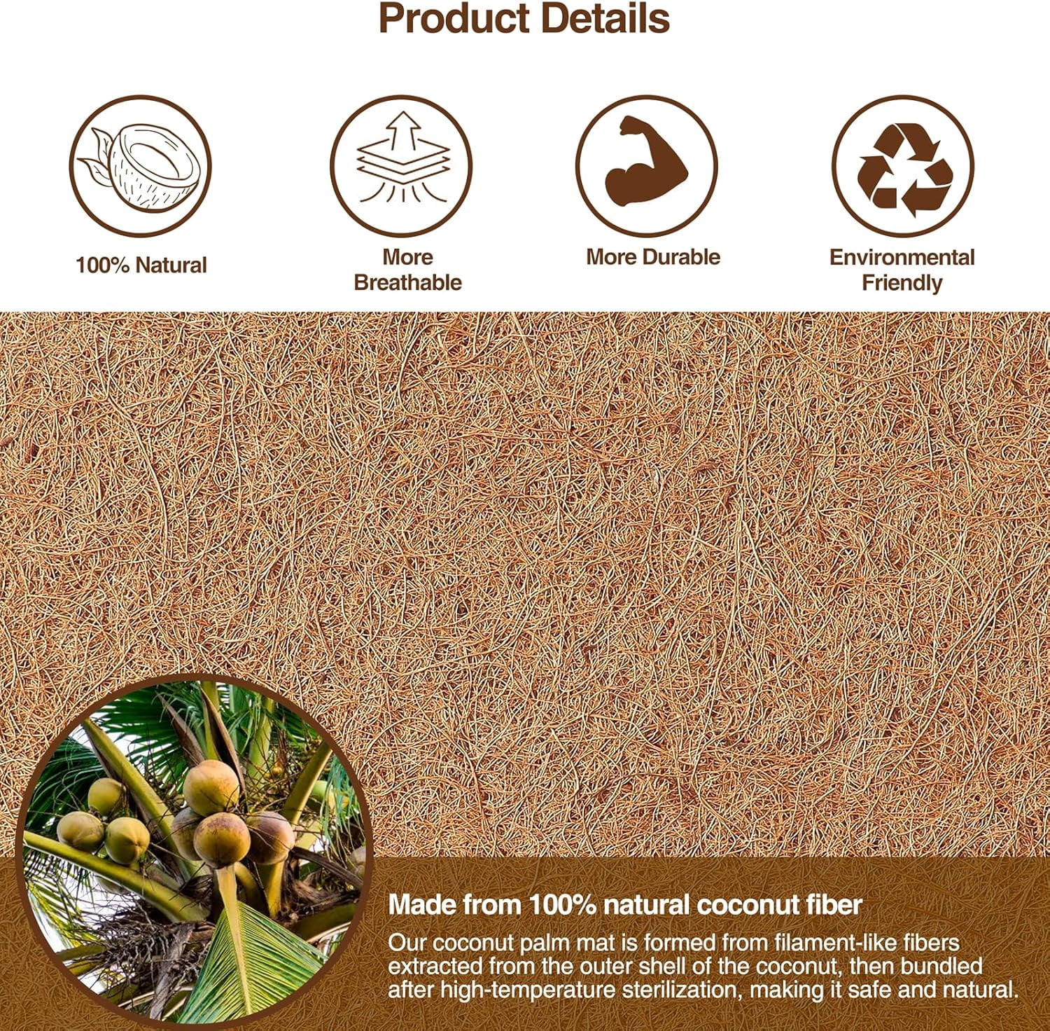 Natural coir liner片 - 1411 inches 2 coconut fiber pieces, for plants, flower pots, window baskets, gardening decoration, and pet reptile carpet or mat