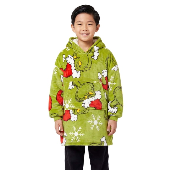 Boys The Grinch Snowy Mischievous Santa Oversized Fleece Hoodie