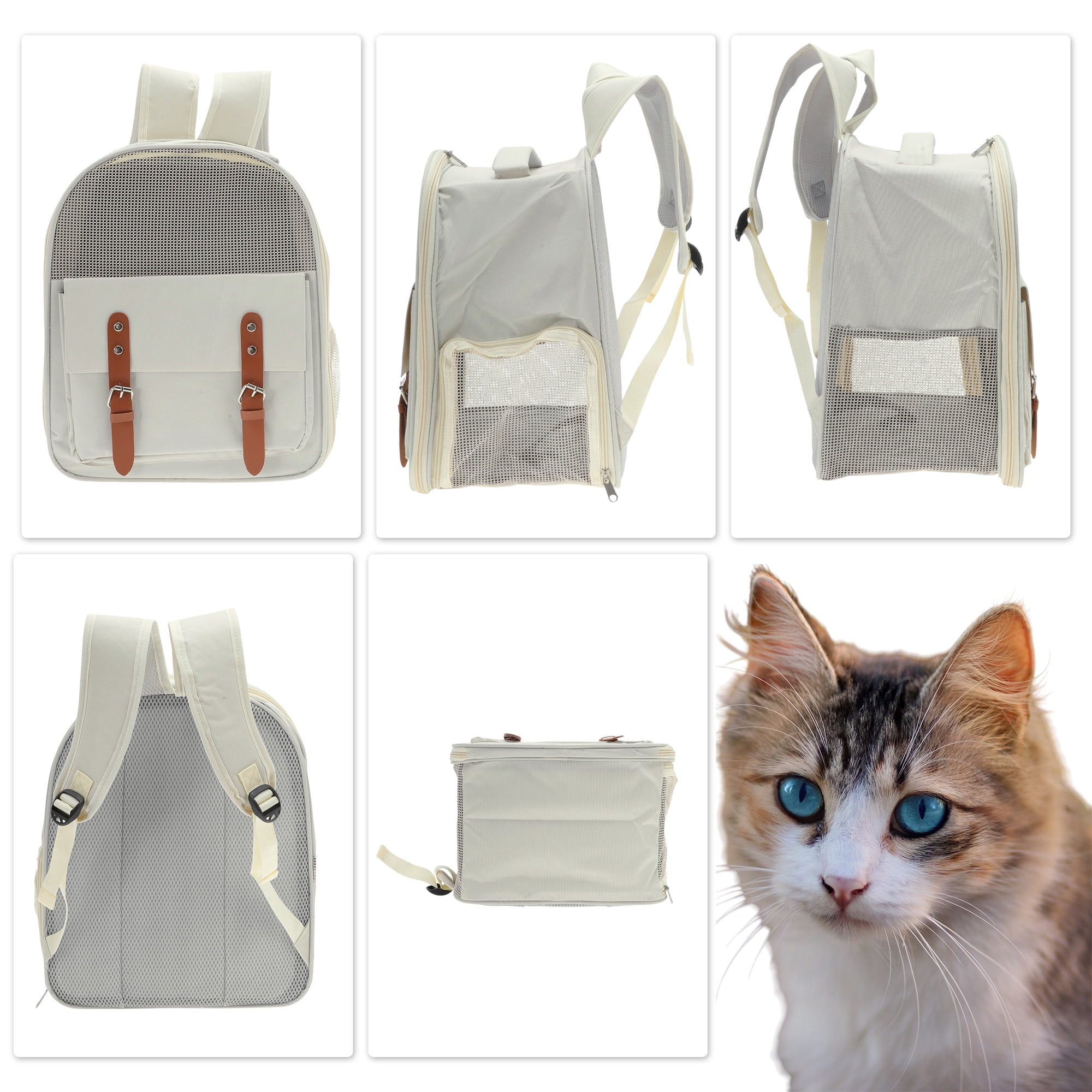 Unique Bargains Pet Backpack for Cats and Small Dogs Breathable Carrier Beige