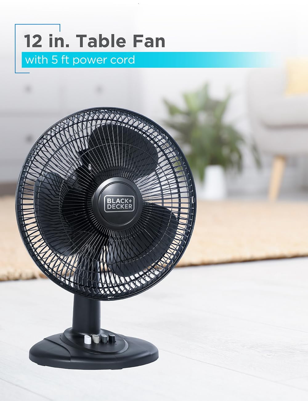 BLACK+DECKER Desk Fan for Home and Office, 12" Fan with 3 Speed Settings, Oscillating Portable Fan for Office Desk, Table Top and Kitchen Table with Adjustable Tilt, White
