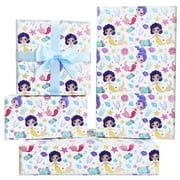 Mermaid Wrapping Paper,Princess PresNok Gift Wrap Paper Kids 4 Ocean Girls Birthday Cute Wrapping Paper With Ribbon For Little Mermaid Under the Sea Birthday Baby Shower Wedding Anniversary Party