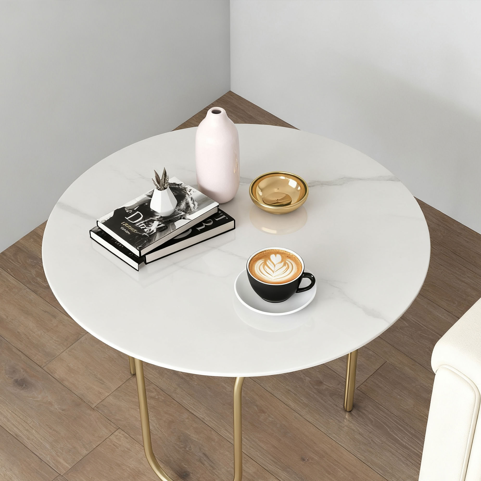 MAYEERTY 32in Round Tempered Glass Table Top, 0.31in Thick White Marble Print DIY Replacement Table Cover, Heat Scratch Proof Desktop for Indoor Outdoor Coffee Patio Dining Table