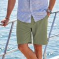thumbnail image 2 of Hsovts Mens Linen Shorts Casual 5"/ 7" Cotton Elastic Waist Drawstring Lightweight Summer Vacation Beach Shorts with Pockets Army Green 2XL, 2 of 9