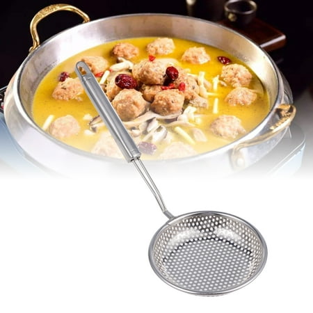 

Stainless Steel Colander Scoop Hot Pot Slotted Spoon Skimmer Food Serving Ladle Frying Strainer Kitchen Utensil - 12cm (Silver)