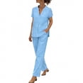 thumbnail image 4 of TaTaai Two Piece Casual Sets for Women V-Neck Button Front Top Long Pants with Pockets Drawstring Waist Loose Summer Outfits, 4 of 8