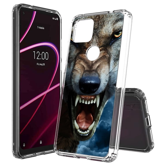 Beyond Cell compatible with T-Mobile Revvl 5G (2020) Case,, Transparent Clear Shock Absorption Cushion Bumper Corner Soft TPU   PC Cover Wild Night Wolf