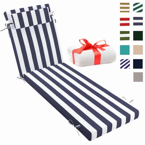 XXLYY Chaise Lounge Cushions Outdoor, Water-Resistant Patio Lounge Chair Cushion with Ties and Pillows, 3'' High-Density Foam Lounge Replacement Cushion for Lawn Pool