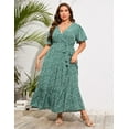 thumbnail image 4 of Plus Size Wedding Guest Maxi Dresses for Curvy Women, Summer Casual Floral Long Party Sundress with 3/4 Sleeve, 4 of 9