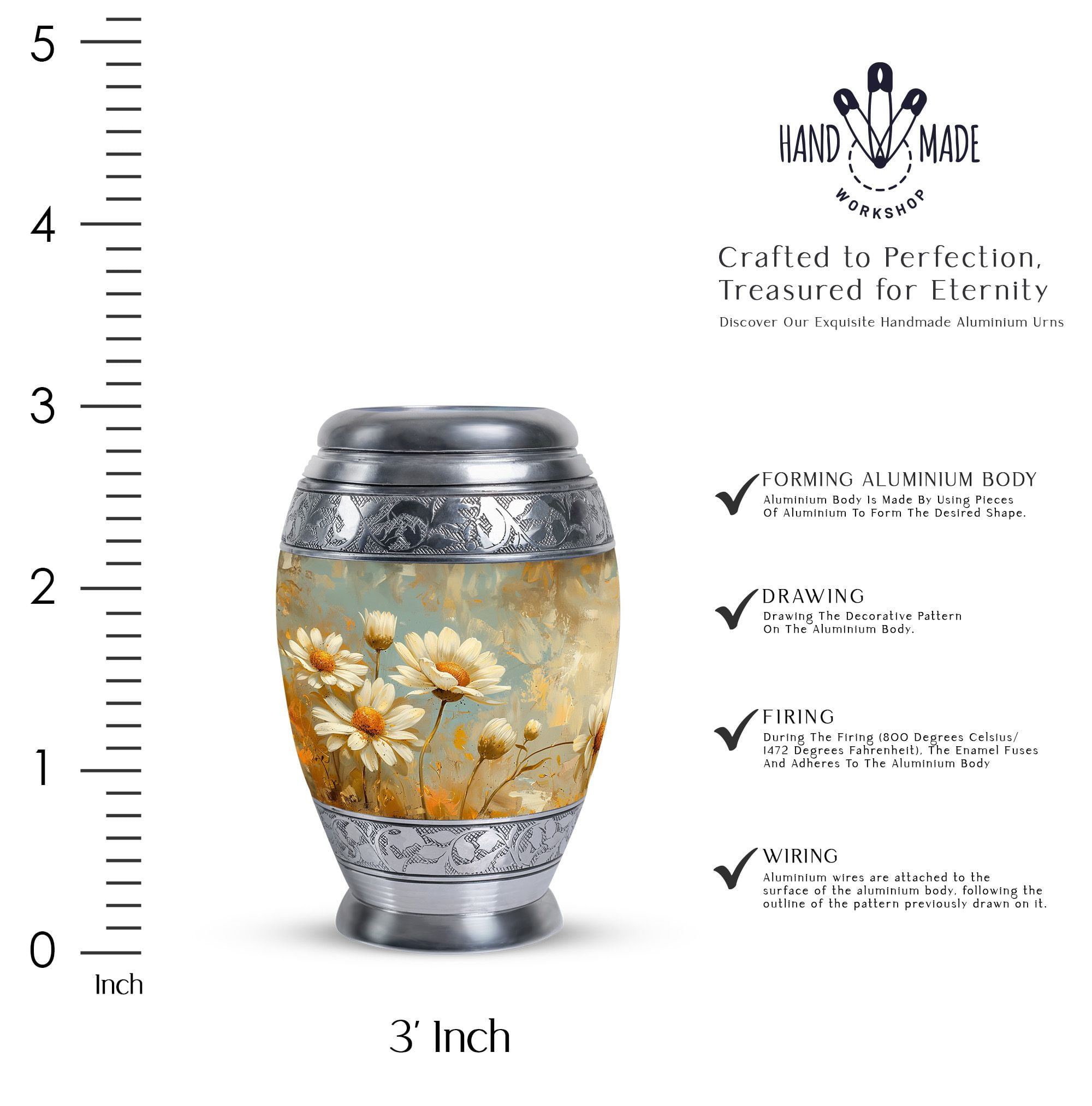 Dance Of Daisies Mini Urns For Human Ashes - Portable Urns For Human Ashes - Urns For Mom - Decorative Urns For Human Ashes - Urn For Mom Ashes (Size-3inch,1pcs)