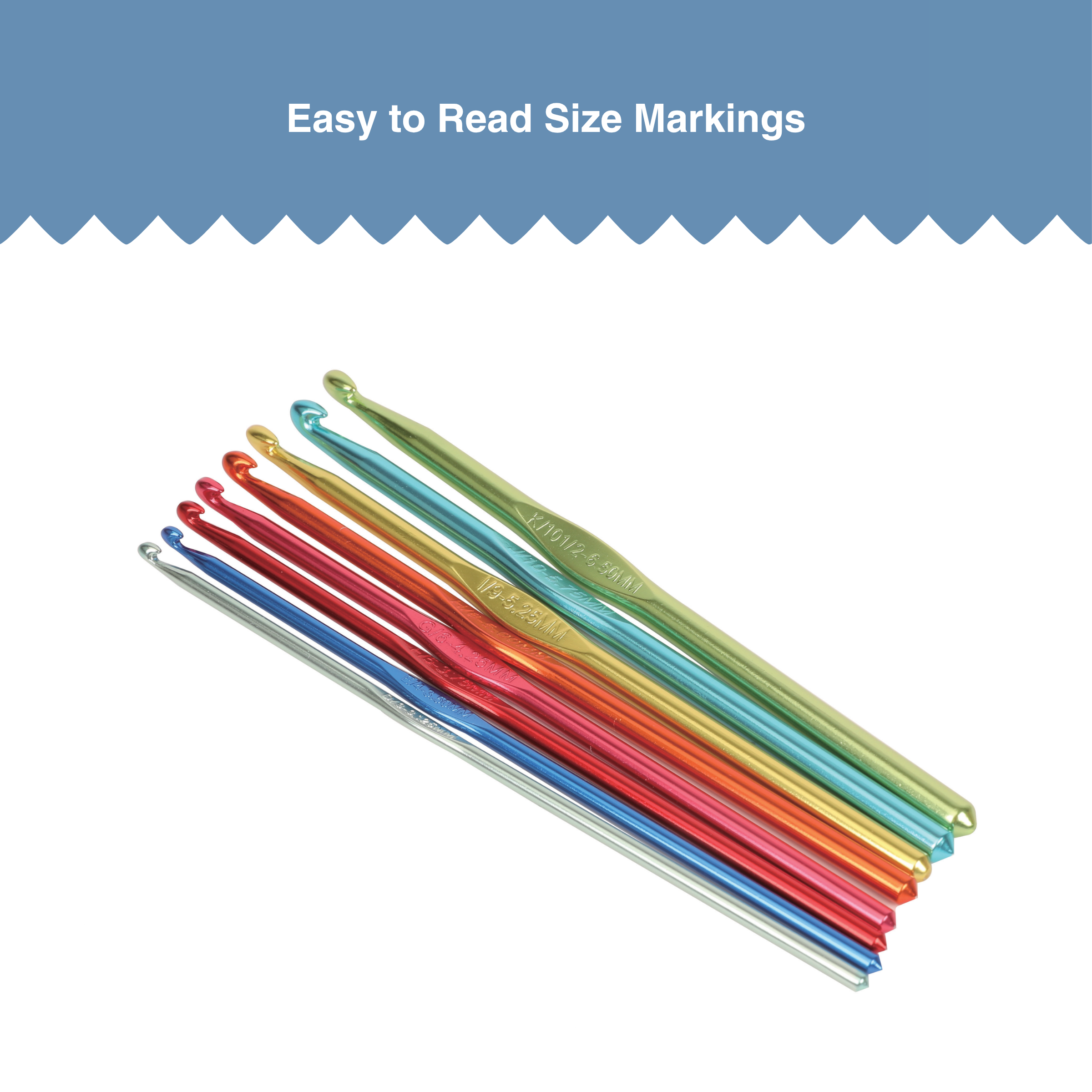 Hello Hobby Aluminum Crochet Hooks, Sizes D-K, 8-Piece Set photo 5
