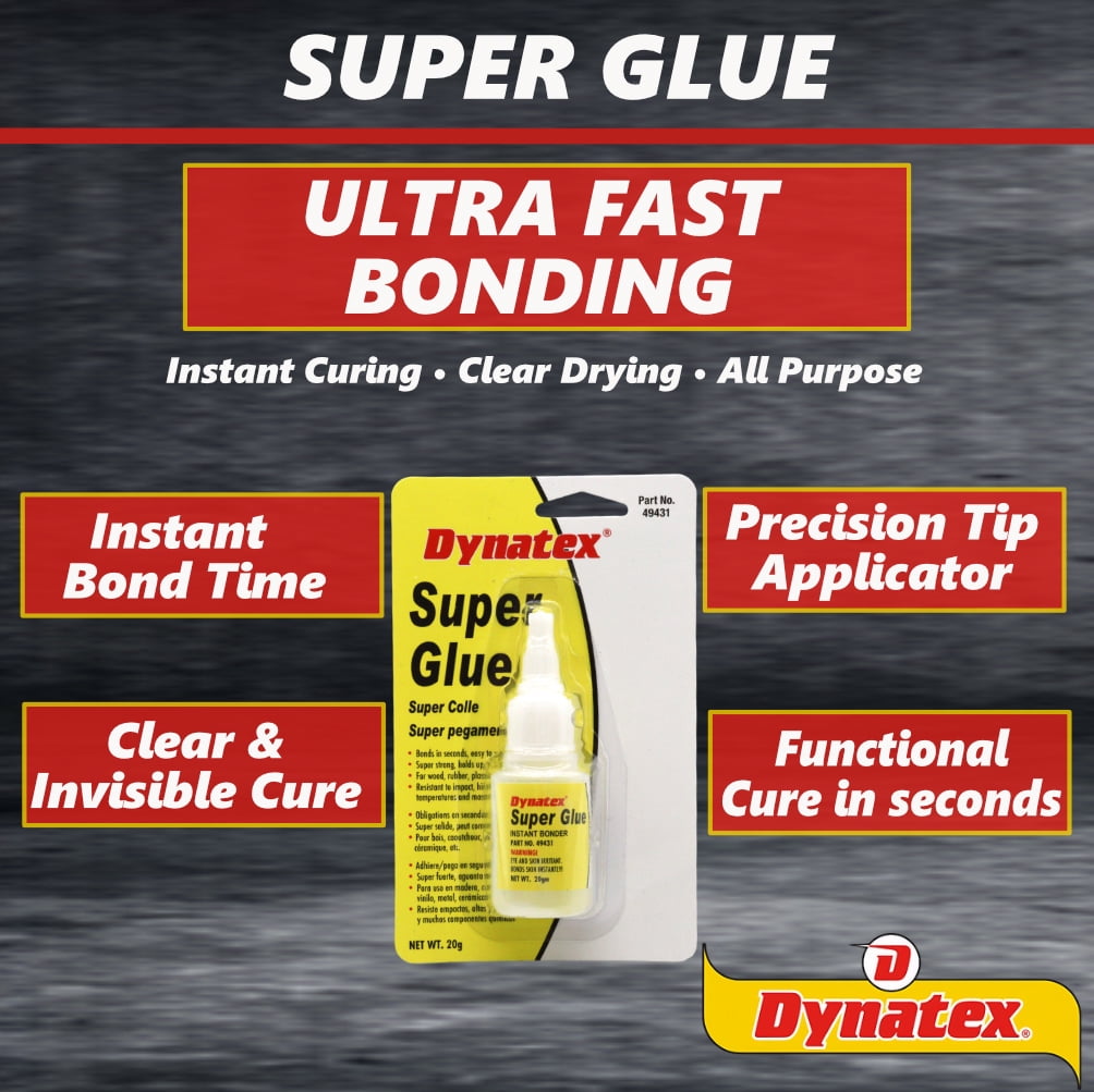 Dynatex .70 oz Super Glue Instant Adhesive - Bonds Glass Metal Plastic Rubber, 5000 PSI Strength, Clear Bond, Up to 175°F, Stronger Than Standard (6-Pack)