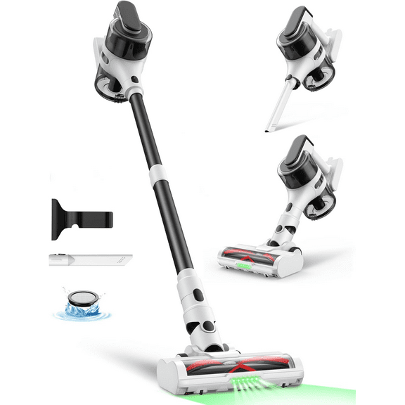 Moosoo Cordless Stick Vacuum Cleaner, 55 mins max runtime, 23KPa Suction, Cordless Vacuum with Anti Tangle LED Headlight Brushless, Lightweight Vacuum Cleaner, Ideal for Hardwood Floors, and Home