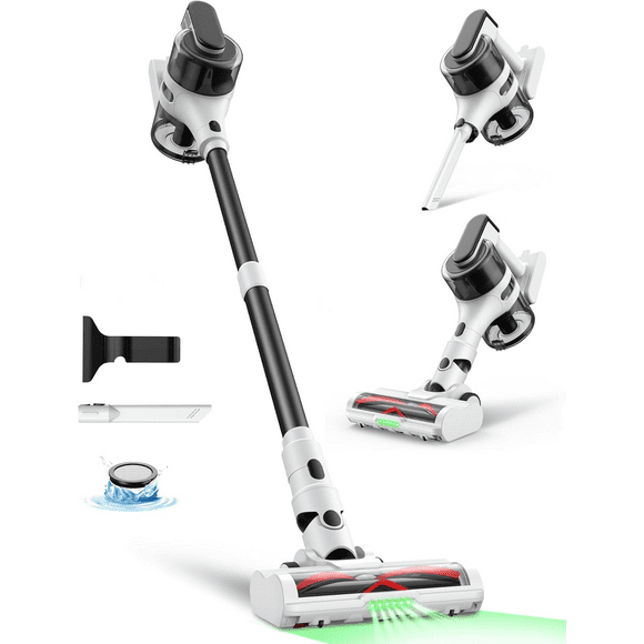 Moosoo Aspirateur Balai Sans Fil, Autonomie max 55 mins, Aspiration 23KPa, Aspirateur Sans Fil avec Anti-Enchevêtrement, Aspirateur Léger, Idéal pour Planchers de Bois Franc, et Maison