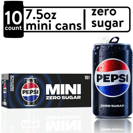 Pepsi Cola Zero Sugar Soda Pop, 7.5 oz, 10 Pack Mini Cans
