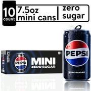 Pepsi Cola Zero Sugar Soda Pop, 7.5 fl oz, 10 Pack Mini Cans