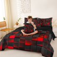 thumbnail image 3 of Erosebridal Teens Black Red Geometric Grid Twin Bedding Sets 7-Piece,J Personalized Initial Bedding Comforter Set For Boys Girls,Black Reversible, 3 of 6
