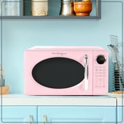 Nostalgia 0.7 cu ft Retro Microwave Oven, 700W Countertop Microwave Oven with 8 Auto Cook Programs, Pink