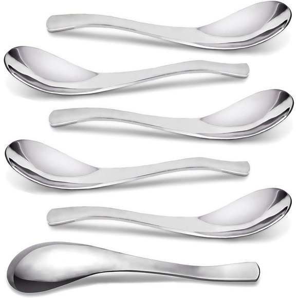 Soup Spoons, AOOSY Stainless Steel Korean Spoons, Asian Soup Spoons, 6.3 inches Heavy Duty Asian Style Thick Short Handle Stainless Steel Ramen Spoons for Soup Cereals, Set of 6