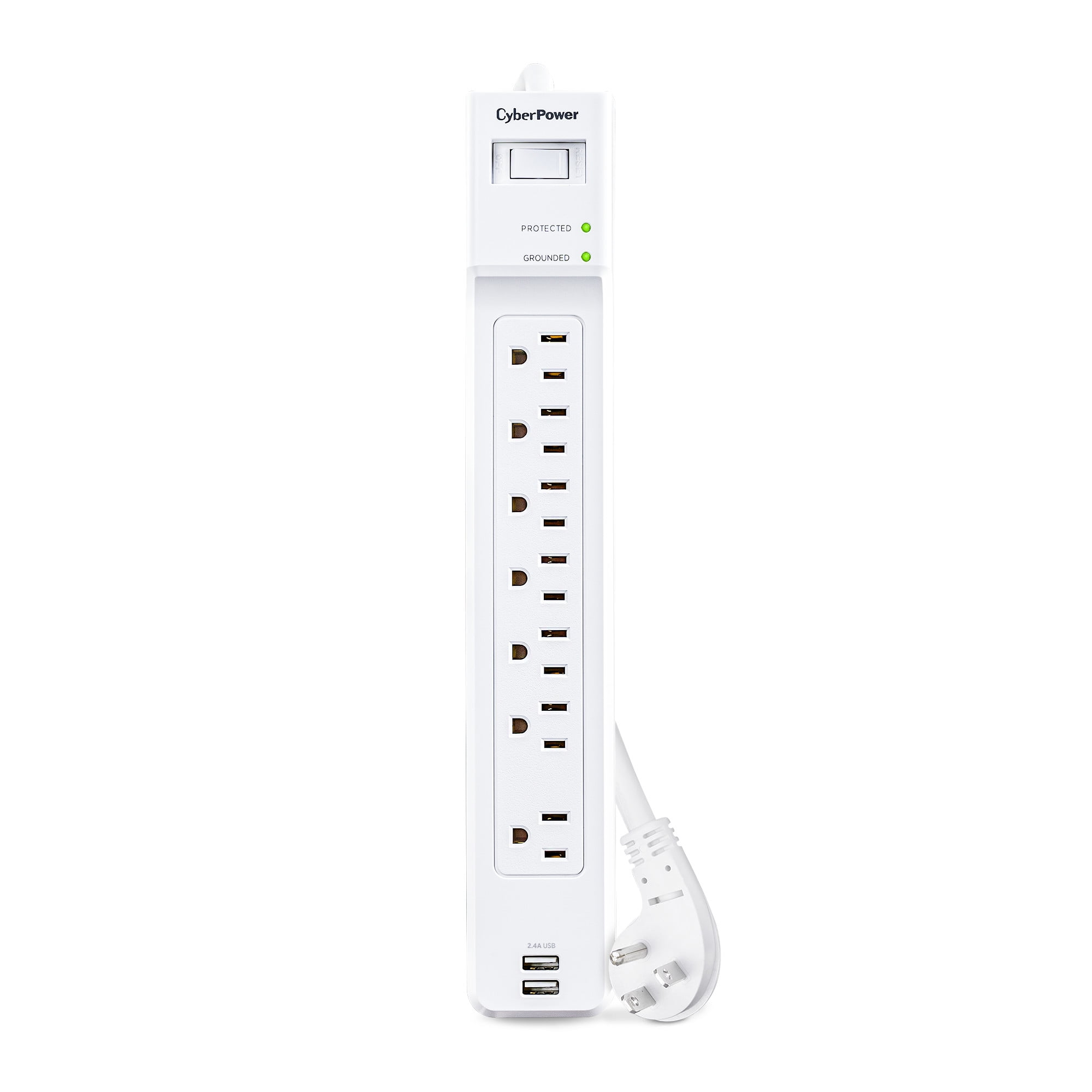 CyberPower P703URC1 - 2000 Joule White Surge Protector with 2 USB-A Ports, 7 Outlets and 3 ft Cord