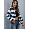 thumbnail image 6 of Women'S Winter Striped Cardigan Sweaters Long Sleeve Button Down Open Front Chunky Knit Oversized Sweater Coat Blue S, 6 of 8