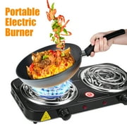 Hinzonek 2000W Portable Electric Double Burner, Electric Hot Plate Kitchen Cooktop Cooking Stove Frying Pan and Easy to Clean for Home or Dorm, 5 Adjustable Temperatures, Black