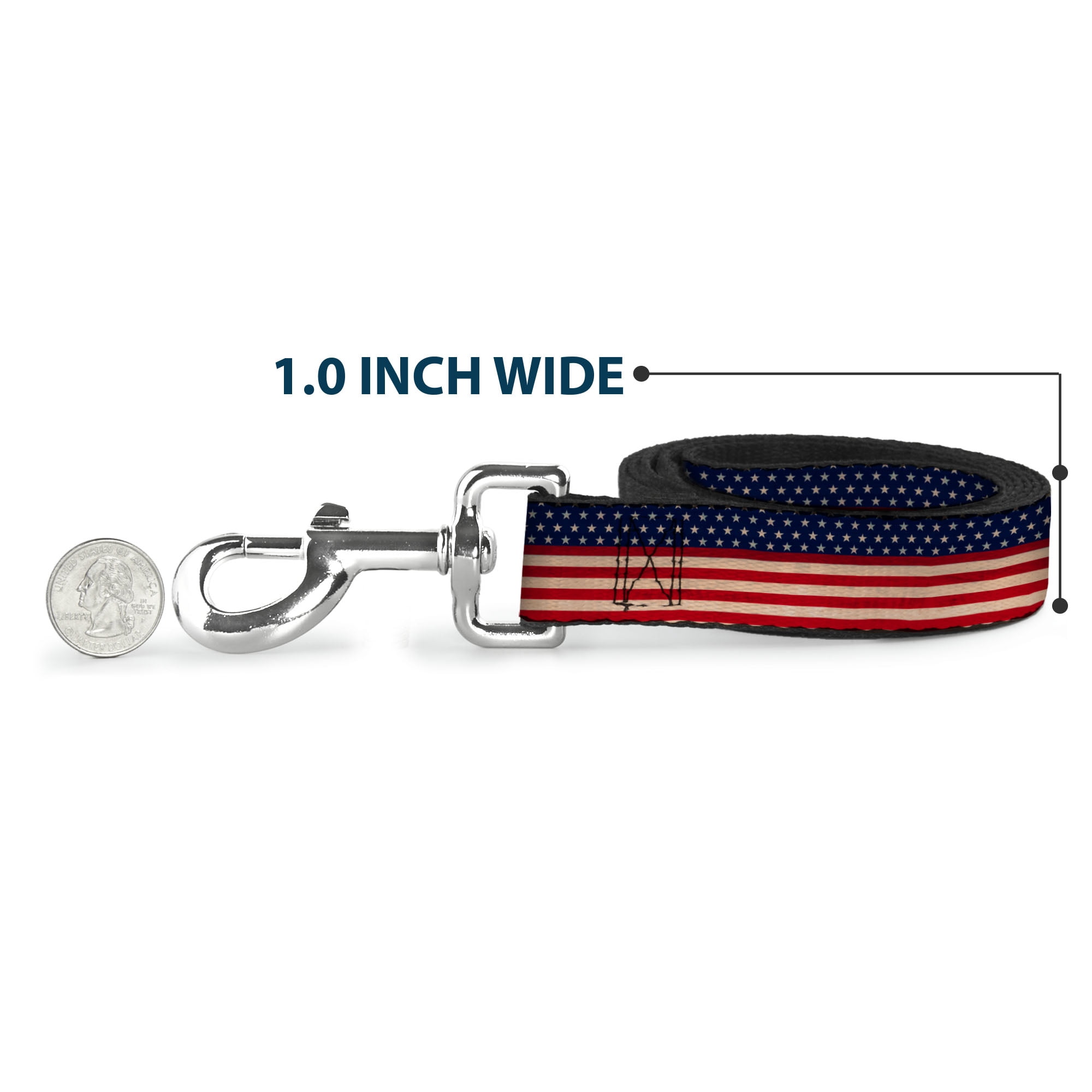 Buckle-Down Pet Leash, Dog Leash, American Flag Stripe, 6 Feet Long 1.0 Inch Wide
