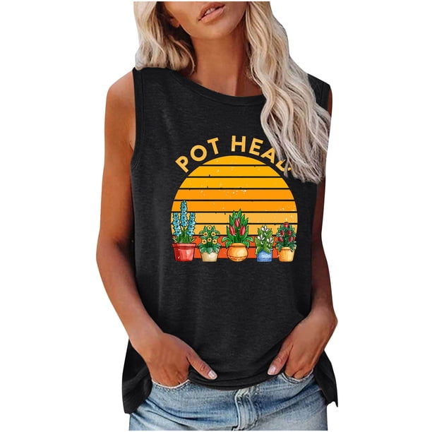 Camiseta holgada sin mangas con cuello redondo y estampado de moda para mujer Fridja gh4058