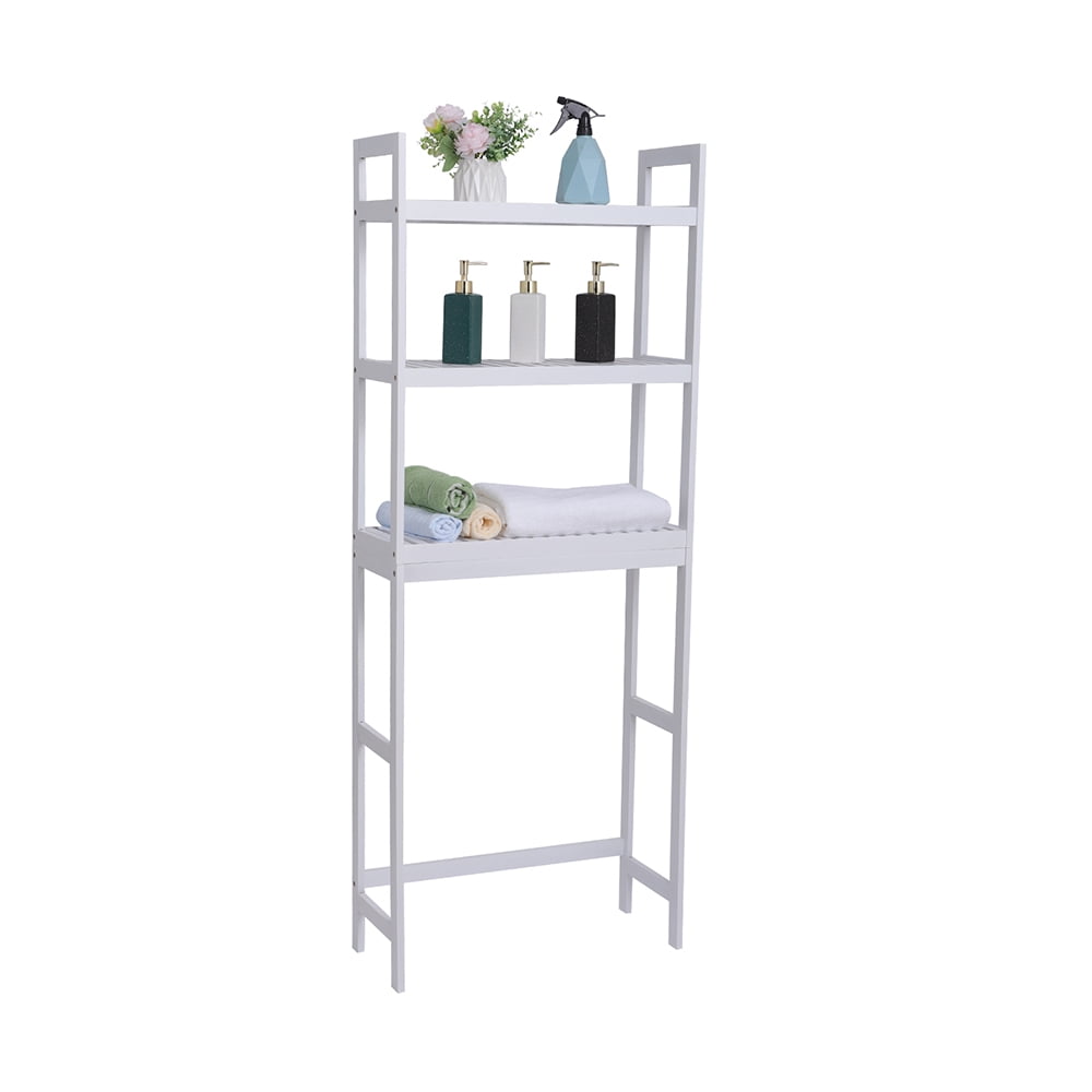 Kepooman 3-Shelf Bathroom Bamboo Over the Toilet Rack with Adjustable Shelf, White Kepooman 3-Shelf Bathroom Bamboo Over the Toilet Rack with Adjustable Shelf, White