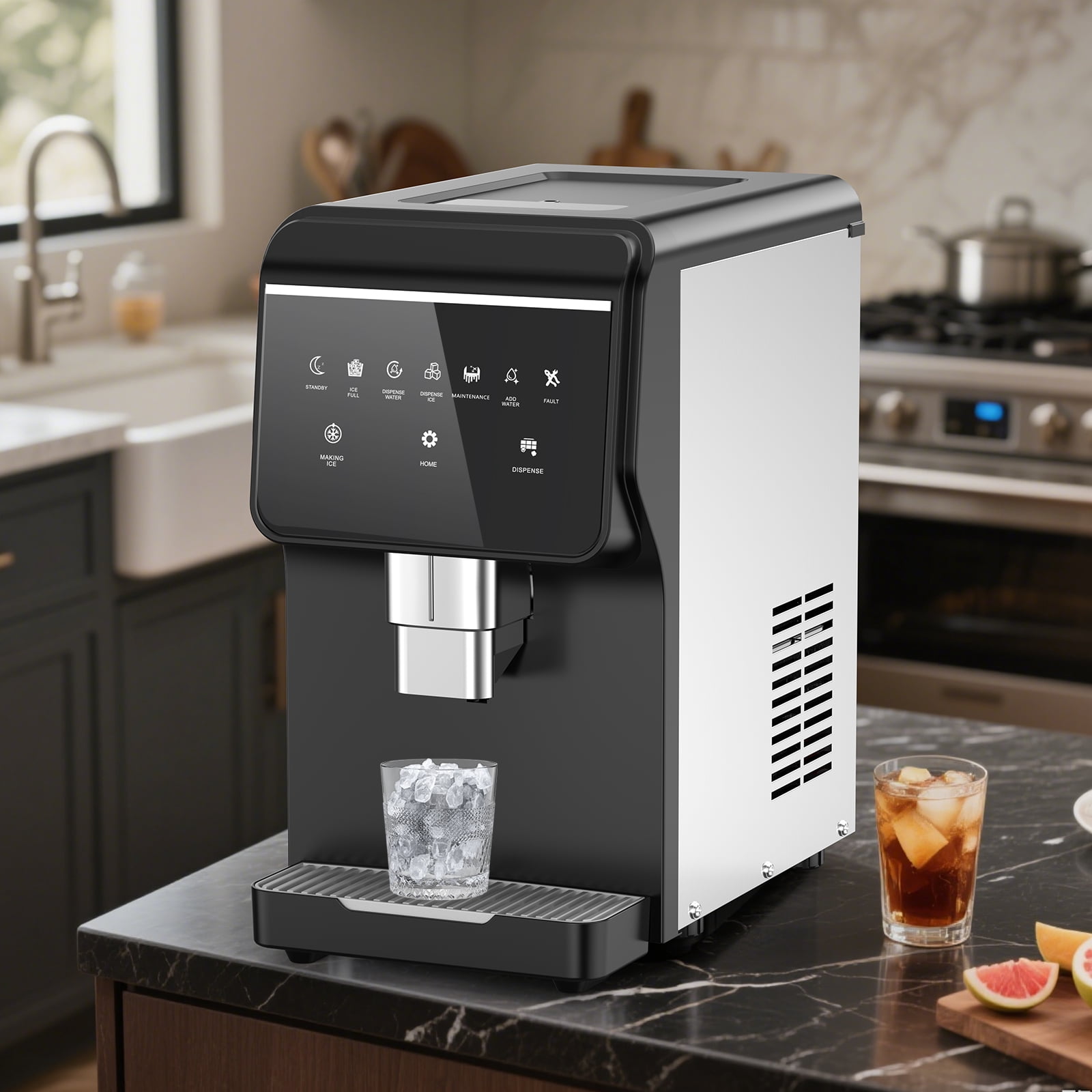 Tittla Ice Maker Countertop 80lbs/24H Soft Chewable Pellet Ice Maker Machine Dispenser with Water Reservoir, Self-Cleaning, Pebble Ice Machine for Home Kitchen with WiFi & Smart Connected