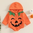 thumbnail image 2 of KAUOD Toddler Halloween Pumpkin Romper Zip up Towel Hooded Bodysuit Clothes Baby Boys Cute Devil Graphic Warm Romper, 2 of 9