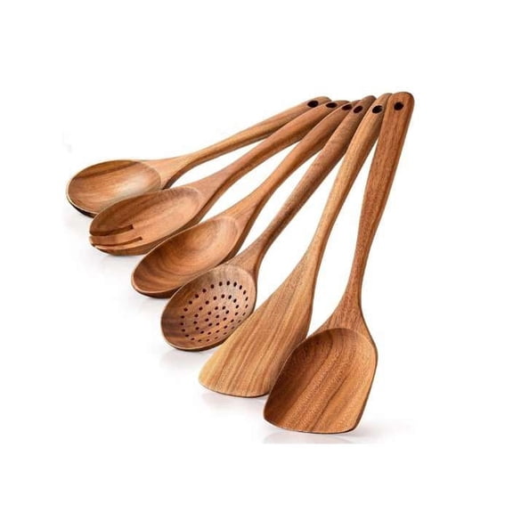 Wooden Kitchen Spoon Set 6 Pieces | Cooking Utensils Set for Kitchen Use | Smooth Finish, Durable & Easy to Use