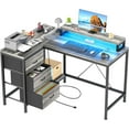 thumbnail image 1 of L Shaped Computer Desk with Power Outlets LED Lights Drawers Shelves Corner Gaming Desk Home Office Workstation Modern Ergonomic Design (Grey), 1 of 7