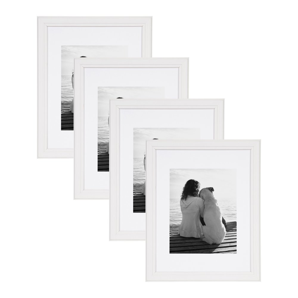 DesignOvation Kieva Solid Wood Picture Frames, Soft White 11x14 matted