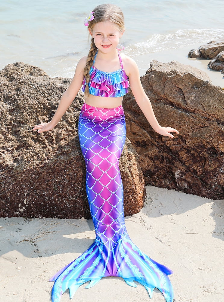 2026 Girls Swimming Mermaid Tail 4 Pcs Sets Kids Mermaid Swimwear