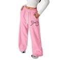 thumbnail image 2 of UJNDER Girl's Bow Drawstring Lightweight Straight Leg Athletic Casual Pants for Playful Comfort Cute Sweatpants,04_Pink,11-12 Years, 2 of 4