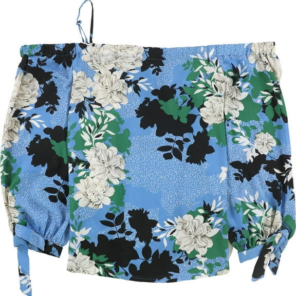 I.N.C Womens Floral Off the Shoulder Blouse, Blue, Large