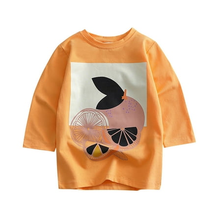 

B91xZ Baby Girls Clothing Toddler Kids Girls Cartoon 3D Fruit Prints Loose Tops Soft Long Sleeve T Shirt Tee Tops Girls Long Sleeves Shirts Orange 18-24 Months