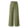 thumbnail image 6 of Women's Cotton Linen Wide Leg Pants Summer Casual Button up High Waisted Loose Trousers with Pockets by Yigetop Green 2XL, 6 of 6