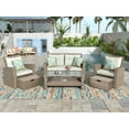 thumbnail image 2 of Highsound 4 Piece Patio Furniture Sets, Wicker Outdoor Conversation Set with 2 Ottomans & Coffee Table, Beige, 2 of 8