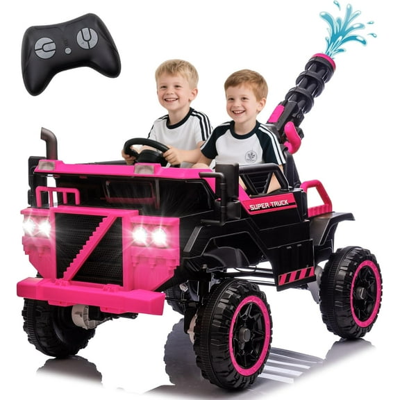 UniFun 3-Seater Kids Electric Ride-On Car - 24V with Water Gun, LED Lights & Bluetooth, Parent Remote Control, 3 Speed for Ages 3 (Pink)
