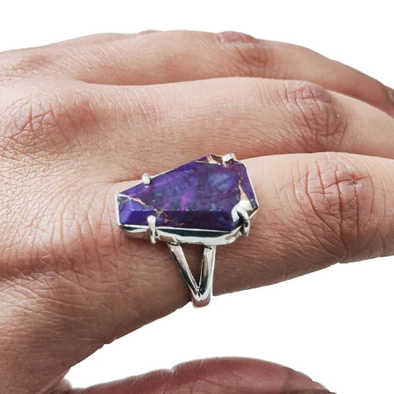 Purple Copper Turquoise Ring, Natural Turquoise Ring, December Birthstone, Womens Ring, Coffin Ring, 925 Sterling Silver, Christmas, Handmade, Statement Jewelry, Coffin Shape Gemstone Ring