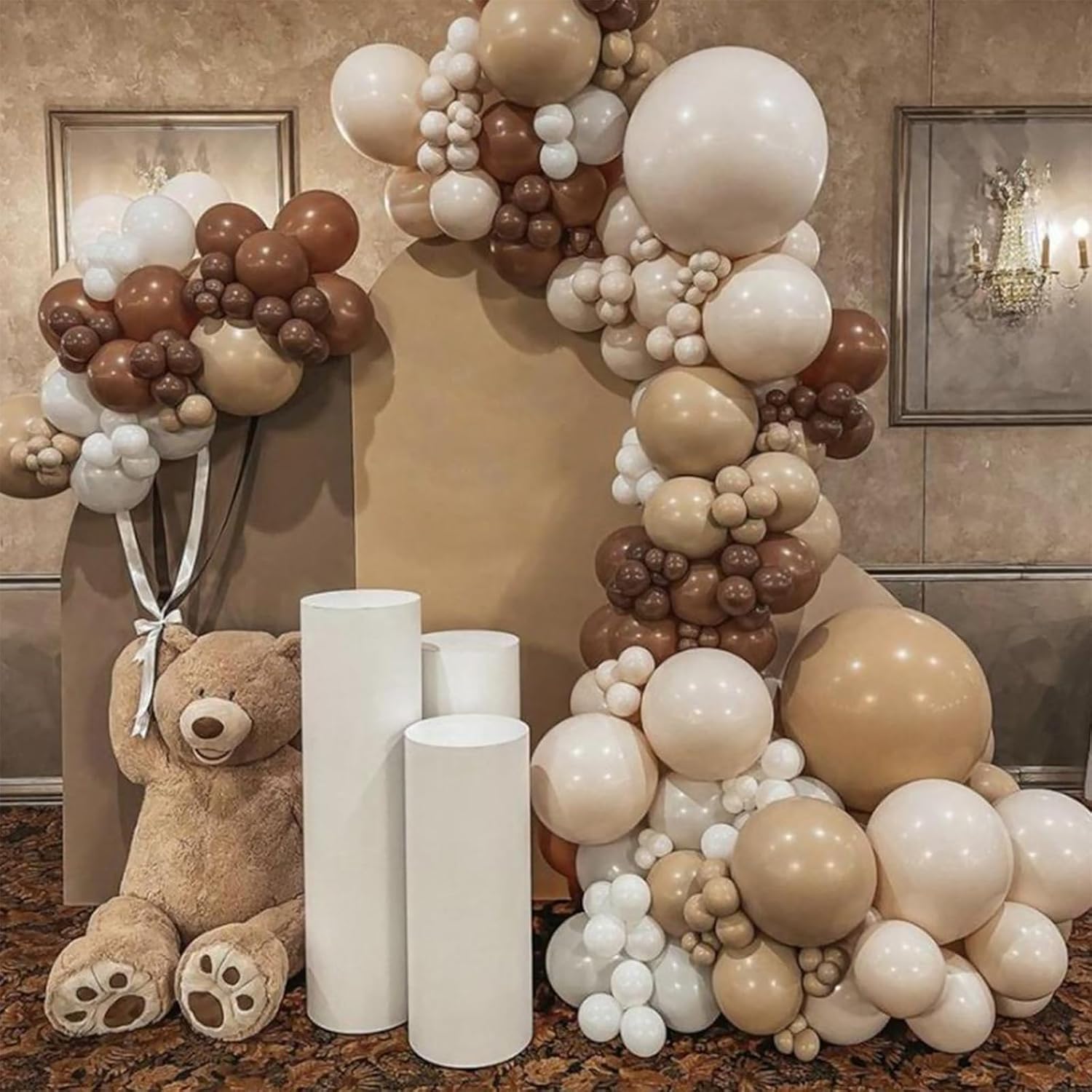 Brown Balloons, 50 PCS 12 Inch Double Stuffed Dark Brown Coffee Tan Latex Helium Party Balloons Sand White Nude  Neutral Balloon for Bear Birthday Baby Shower Wedding Thanksgiving Party Decorati